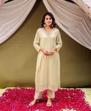 Lemon Yellow Embroidered Kurta
