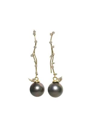 Lene Vibe 18KYG Squiggle Diamond & Tahitian Dangle Earrings