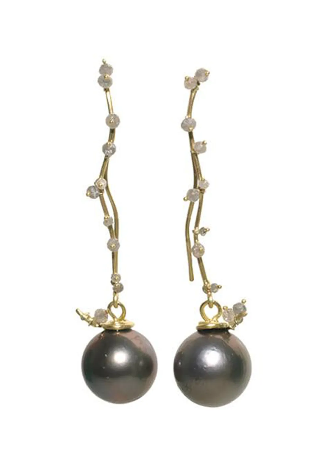 Lene Vibe 18KYG Squiggle Diamond & Tahitian Dangle Earrings