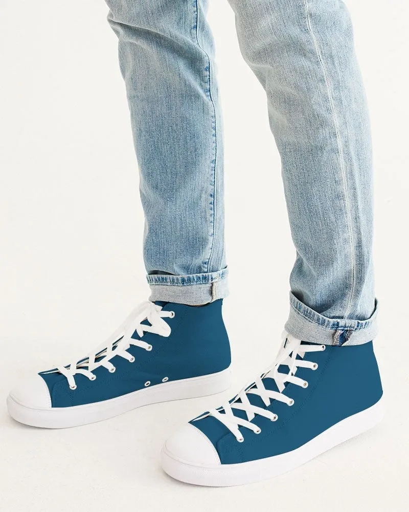 Medium Dark Blue Cyan Men's High-top Canvas Sneakers | Men's | Medium Dark Pure Blue Cyan | C100M25Y0K60