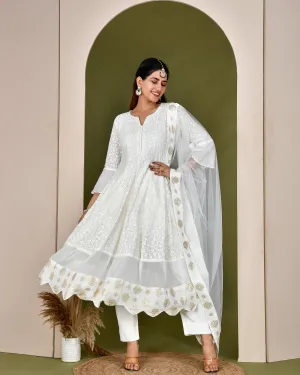 Memora Ivory Georgette Embroidered Heavy Anarkali Set
