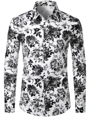Men's Floral  Cotton Casual Button Down Long Sleeve Shirt