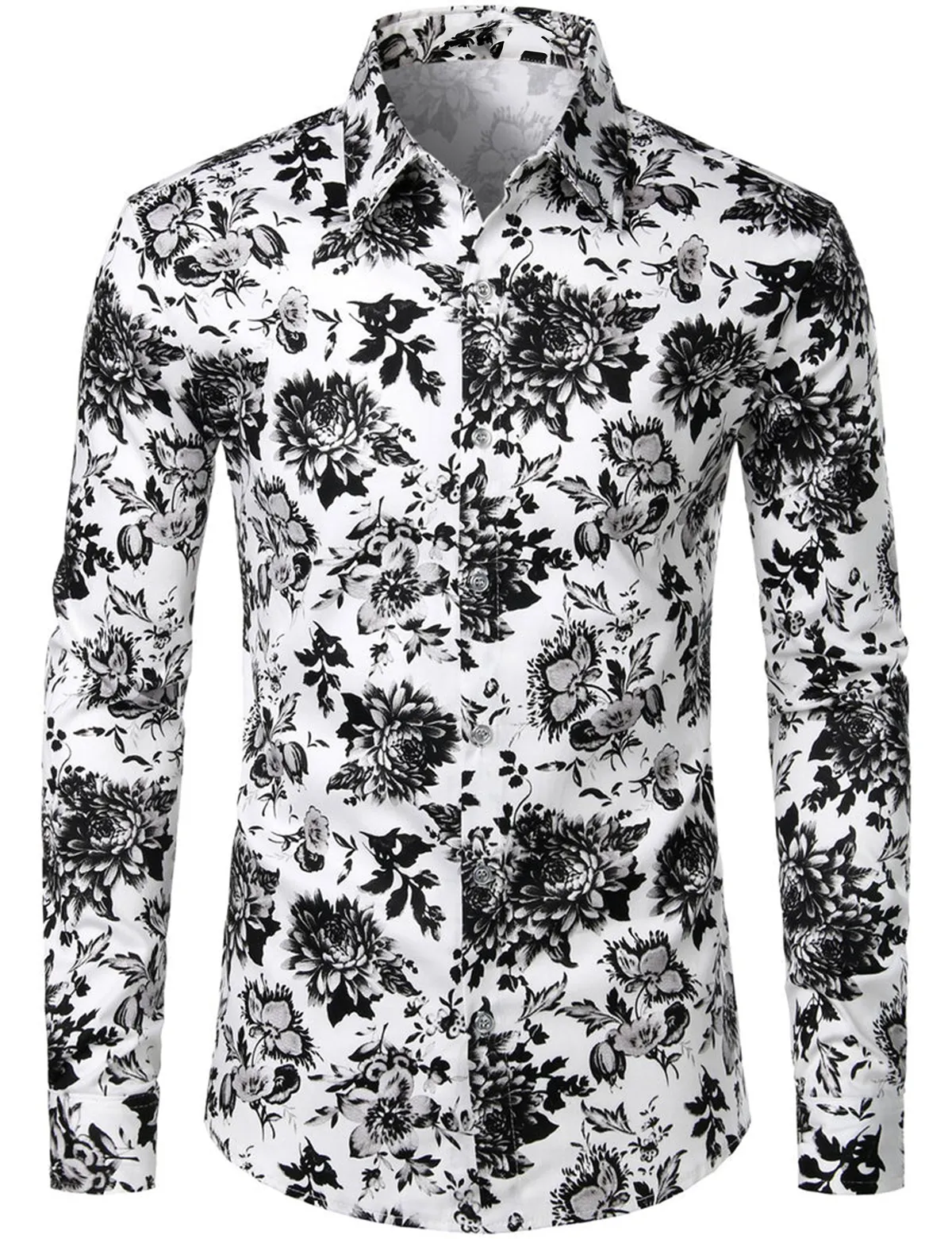 Men's Floral  Cotton Casual Button Down Long Sleeve Shirt