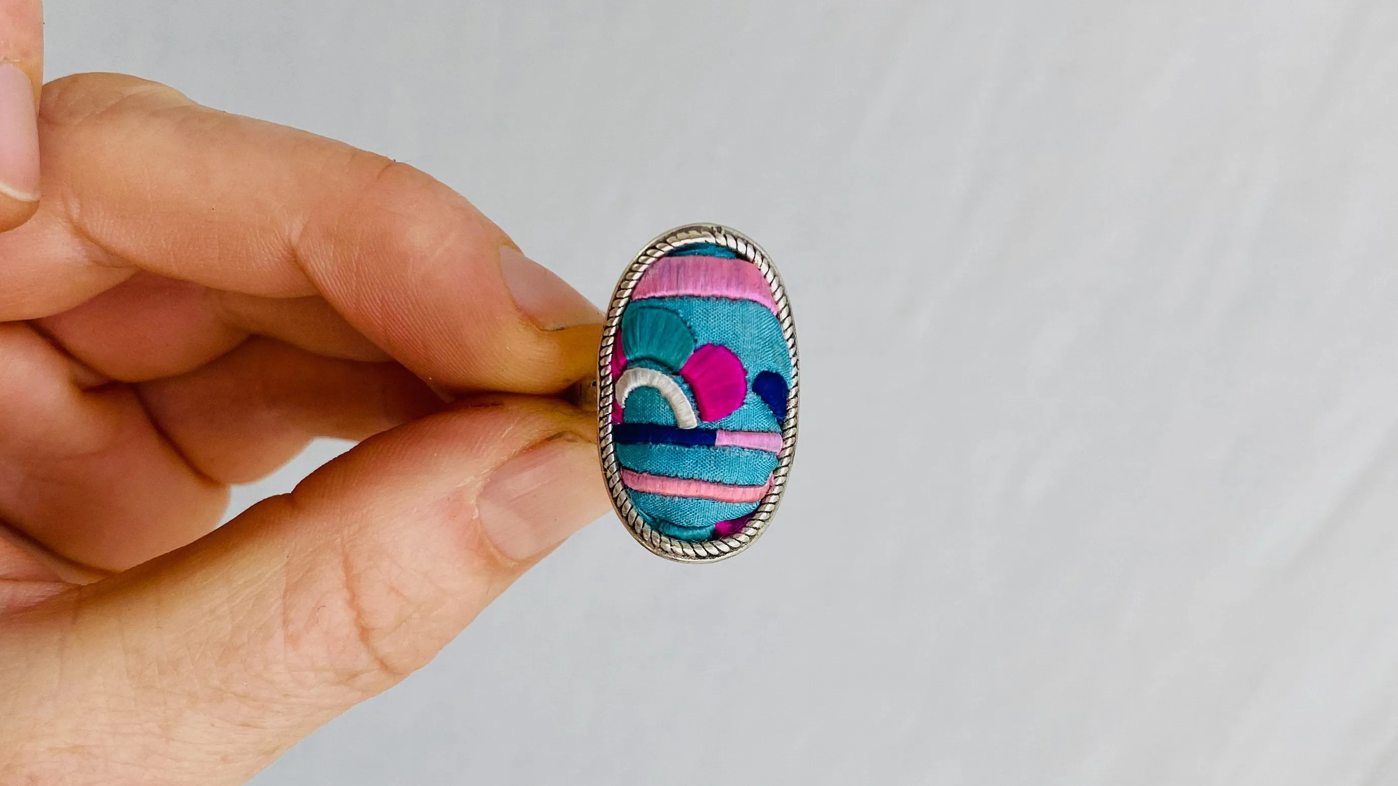 Miao Silk Embroidered Ring. Adjustable