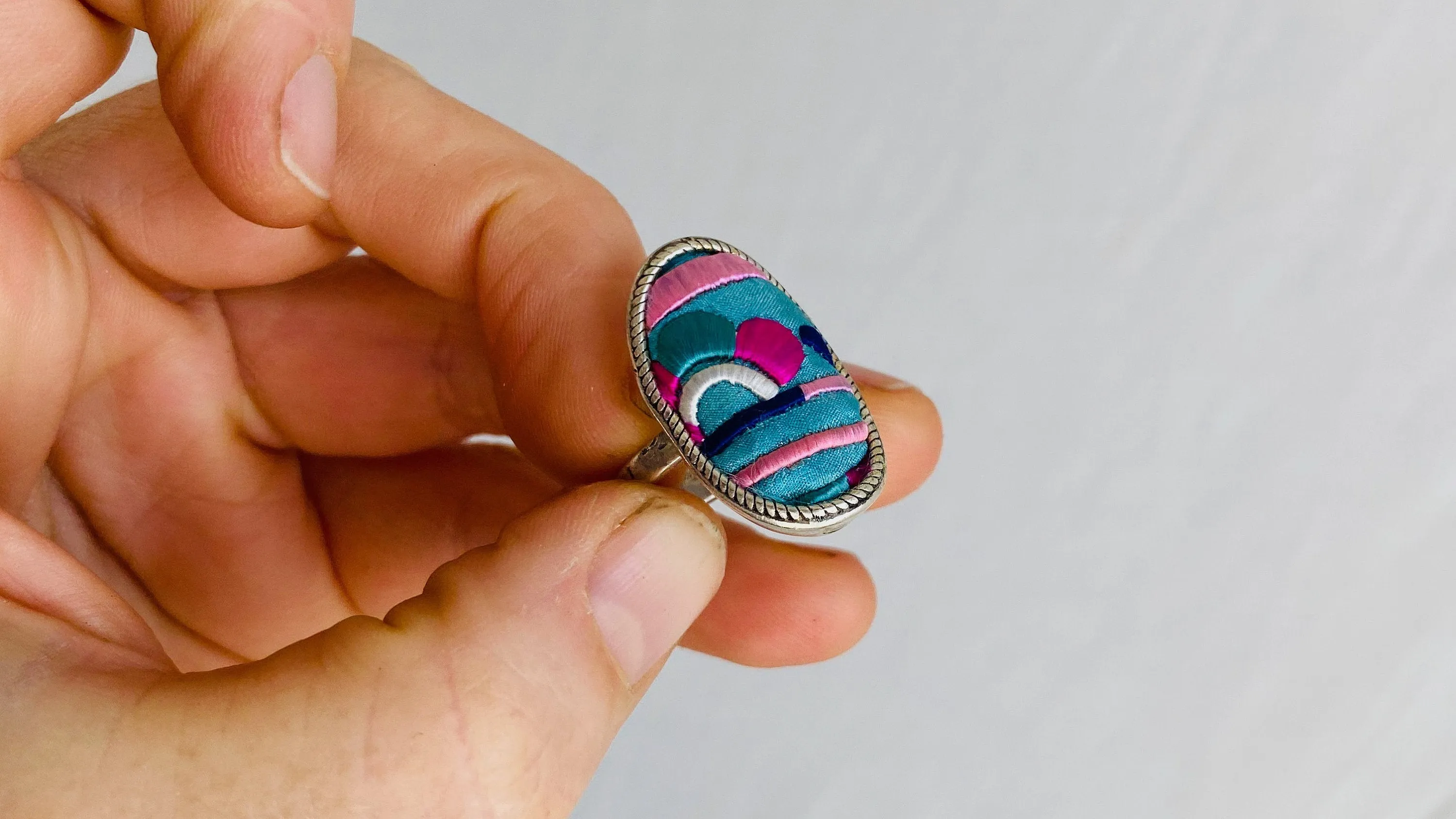 Miao Silk Embroidered Ring. Adjustable