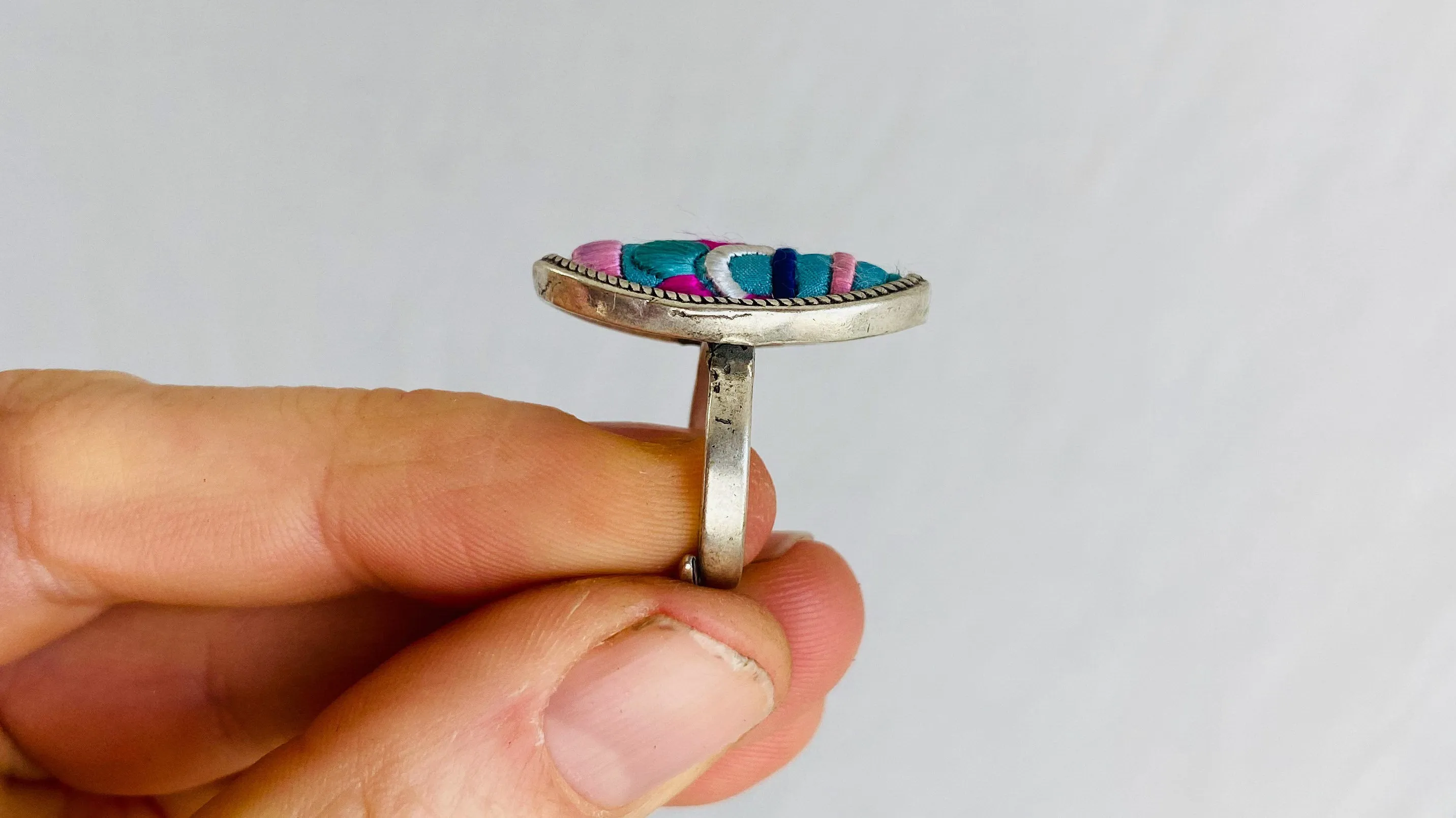 Miao Silk Embroidered Ring. Adjustable