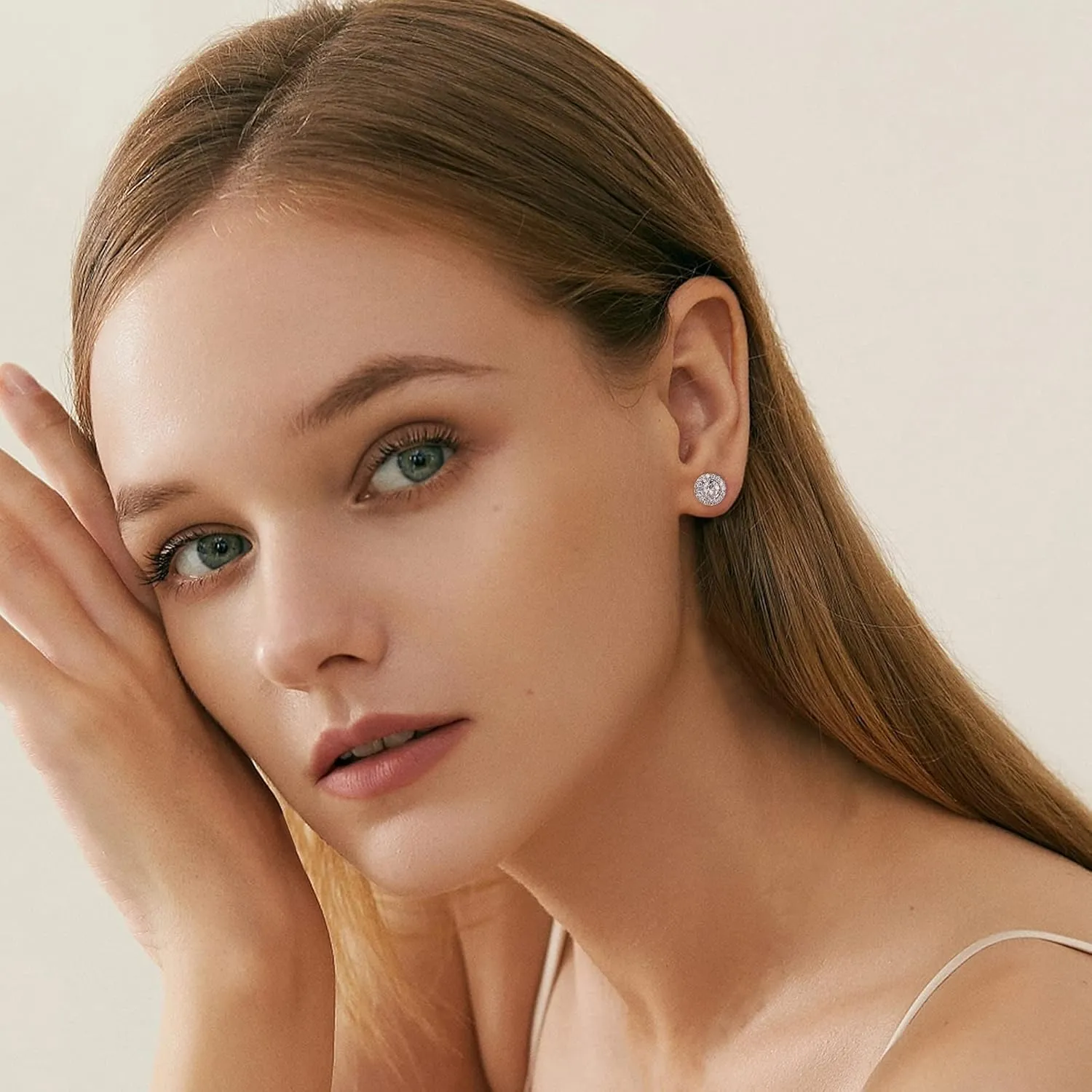 MILACOLATO Sterling Silver Cubic Zirconia Stud Earrings for Women Men | 18K White Gold Plated Hypoallergenic Long Post Birthstone Studs | Square Heart Round Teardrop Cut Simulated Diamond Halo Stud Jewelry