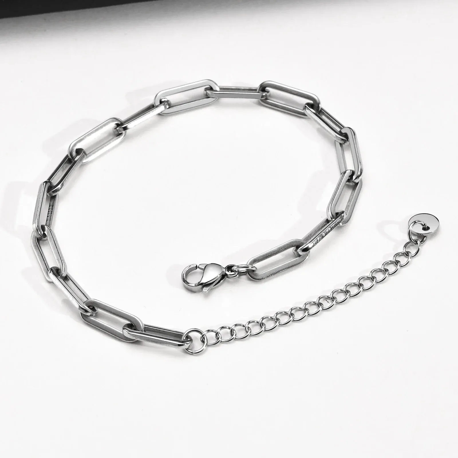 Minimalist 5mm Wide Rectangle Paperclip Chain Bracelets for Men,Waterproof Stainless Steel Links Wristband,Length Adjustable