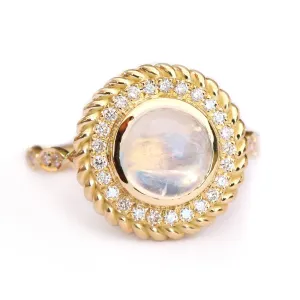 Moonstone & Diamonds Halo Unique Ring Cocktail Ring "Storm" ♥