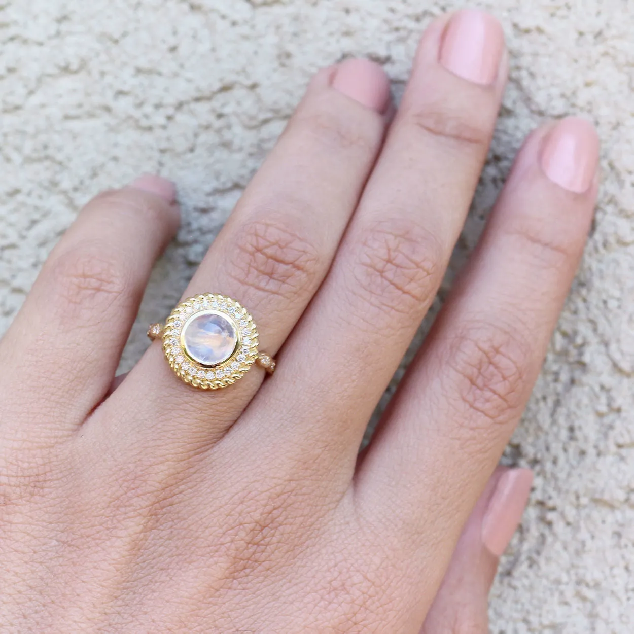 Moonstone & Diamonds Halo Unique Ring Cocktail Ring "Storm" ♥