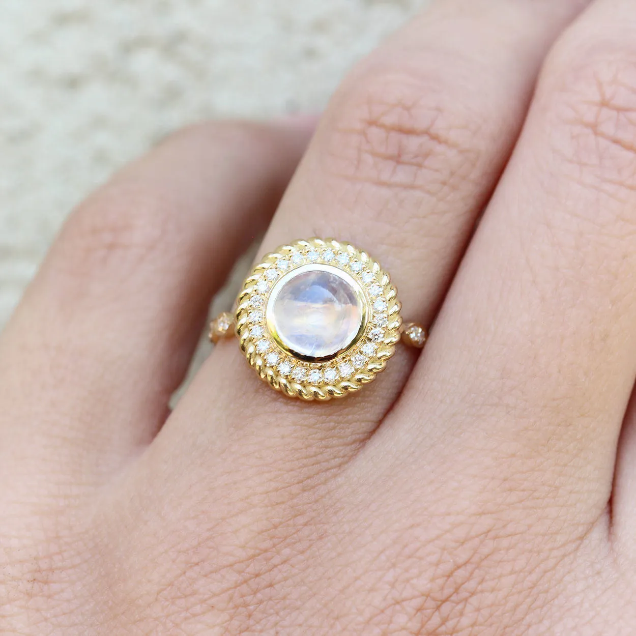 Moonstone & Diamonds Halo Unique Ring Cocktail Ring "Storm" ♥