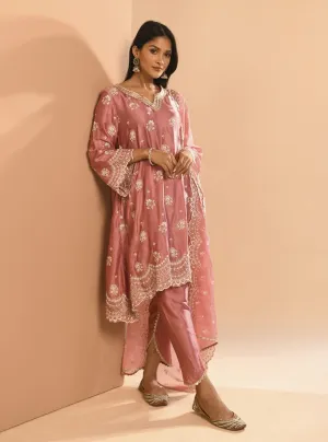 Mulmul Luxe Satin Mehar Mauve Kurta with Mulmul Luxe Satin Mehar Mauve Pant