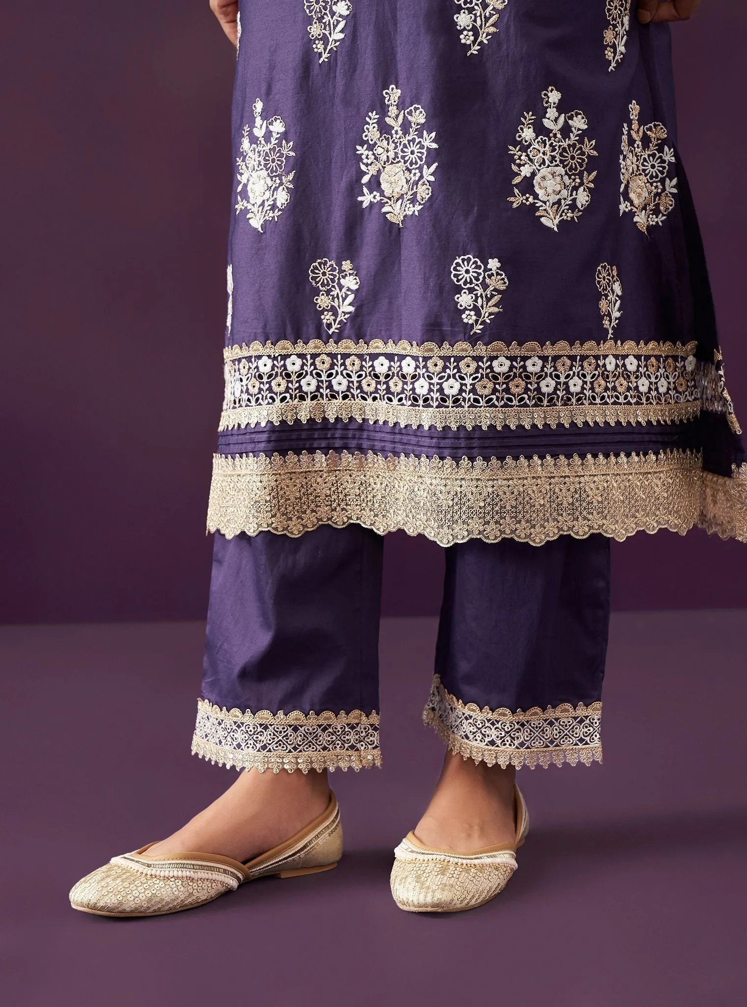 Mulmul Pima Satin Nalin Purple Kurta With Mulmul Pima Satin Nalin Purple Pant