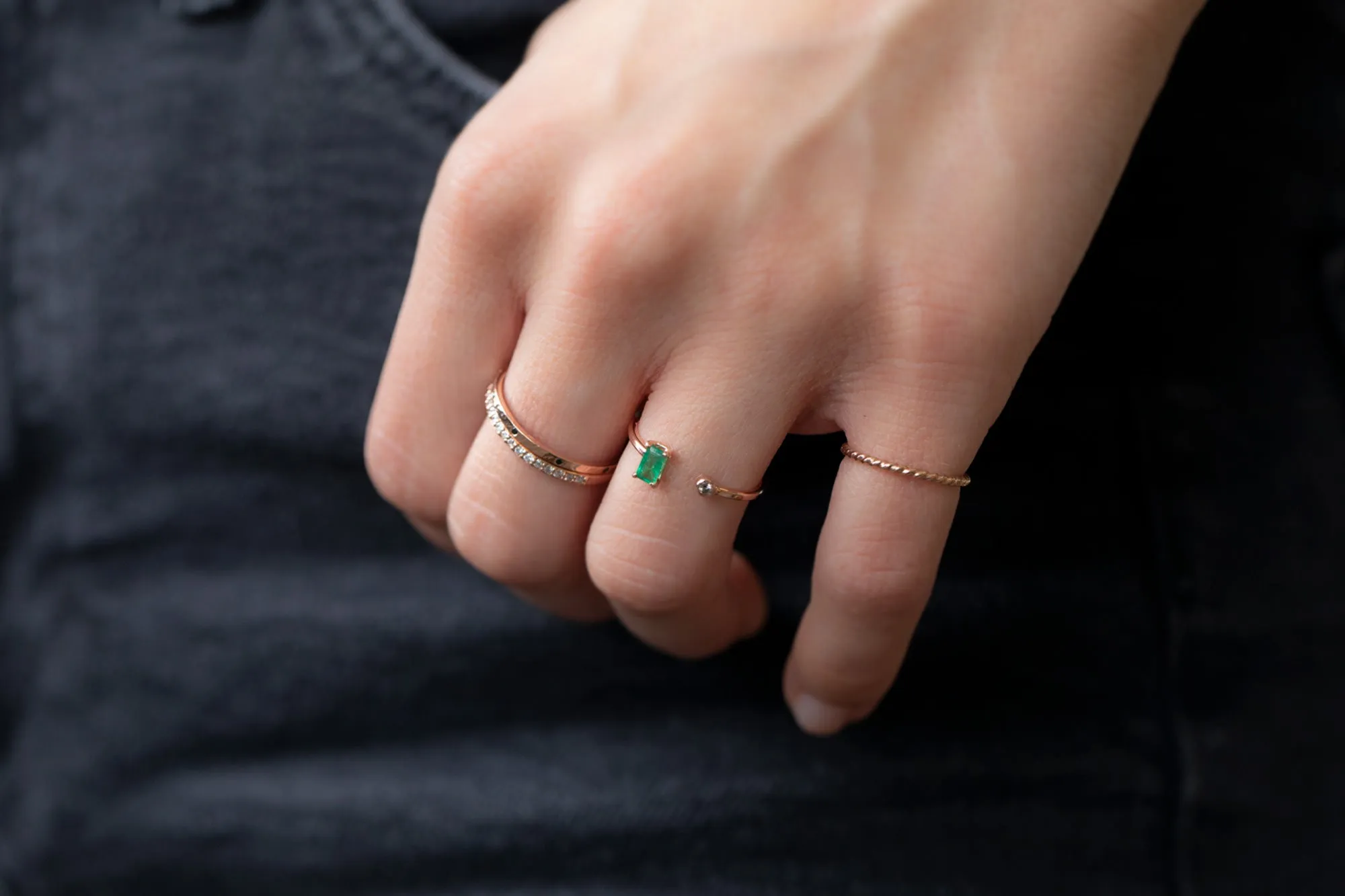 Open Cuff Emerald   Diamond Ring