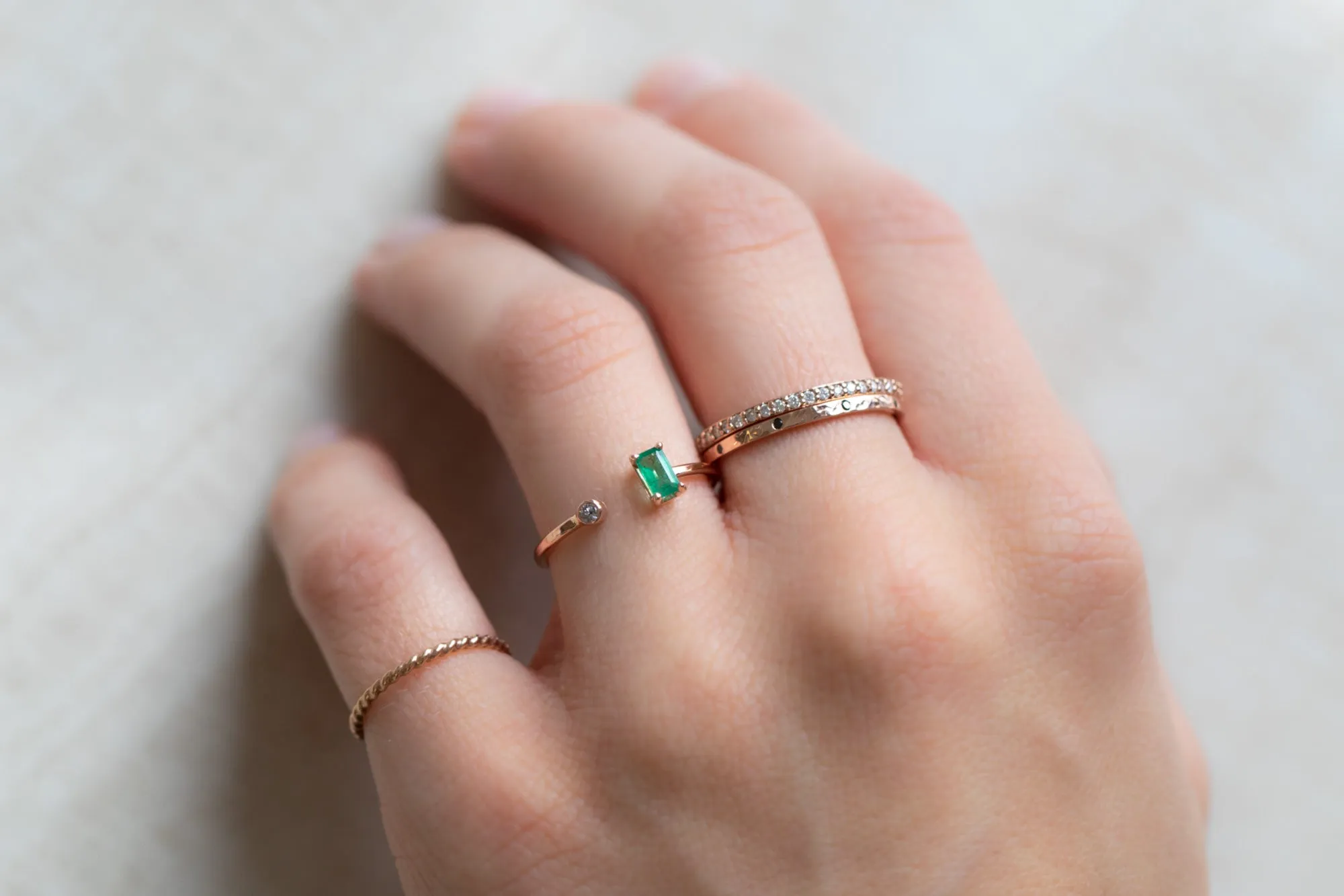 Open Cuff Emerald   Diamond Ring