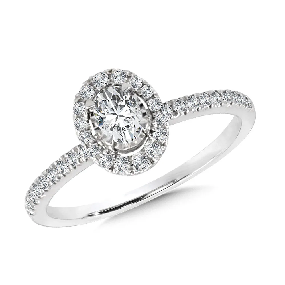 Oval-Shaped Diamond Star Halo Engagement Ring