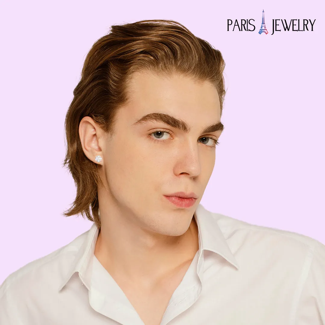 Paris Jewelry 14K White Solid Gold Created White Diamond 1/4Ct, 1/2Ct, 1Ct, 2Ct, 3CT Round and Princess Stud Earrings 2 Pairs for Men