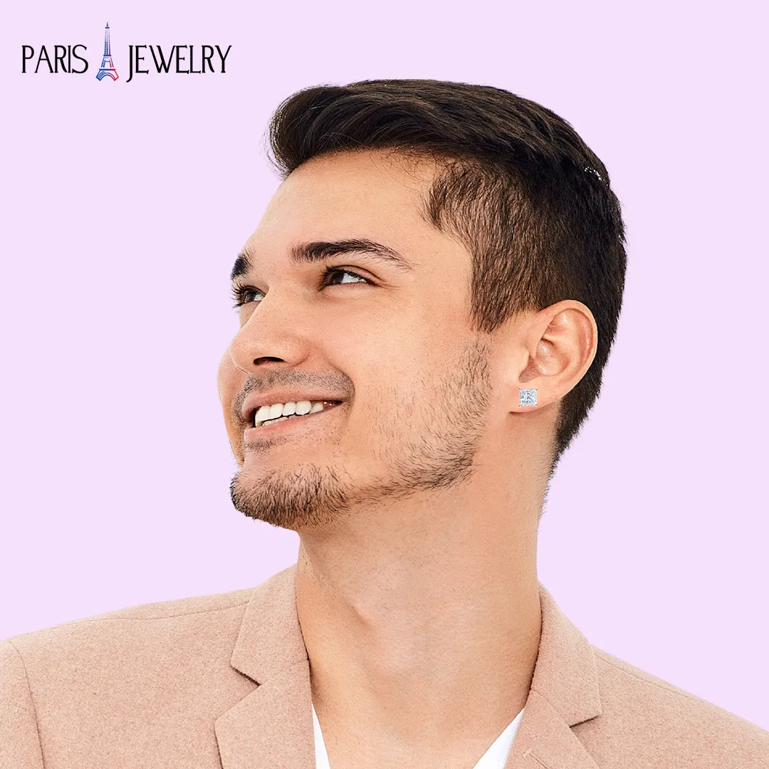 Paris Jewelry 14K White Solid Gold Created White Diamond 1/4Ct, 1/2Ct, 1Ct, 2Ct, 3CT Round and Princess Stud Earrings 2 Pairs for Men