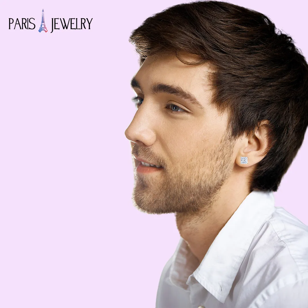 Paris Jewelry 14K White Solid Gold Created White Diamond 1/4Ct, 1/2Ct, 1Ct, 2Ct, 3CT Round and Princess Stud Earrings 2 Pairs for Men
