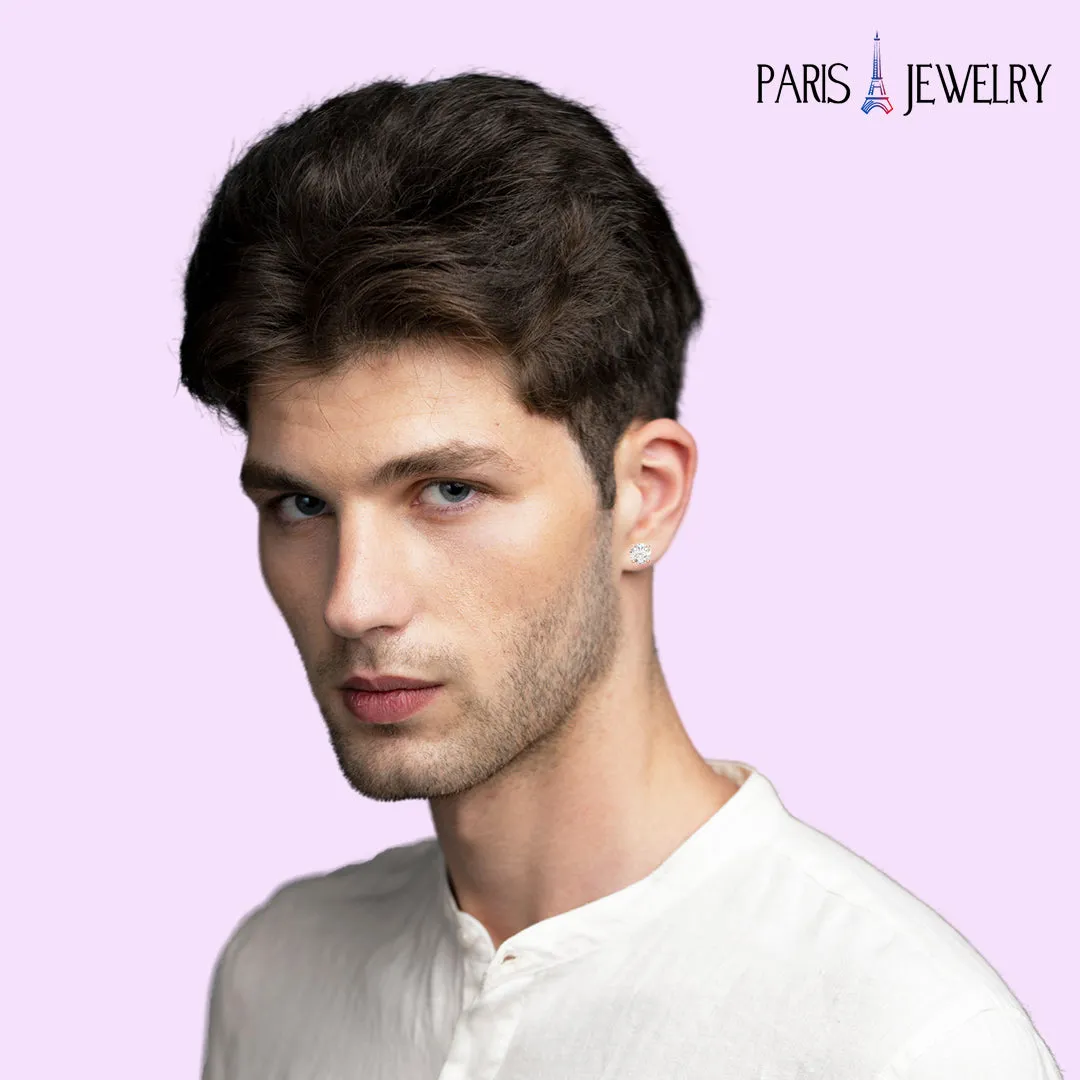 Paris Jewelry 14K White Solid Gold Created White Diamond 1/4Ct, 1/2Ct, 1Ct, 2Ct, 3CT Round and Princess Stud Earrings 2 Pairs for Men