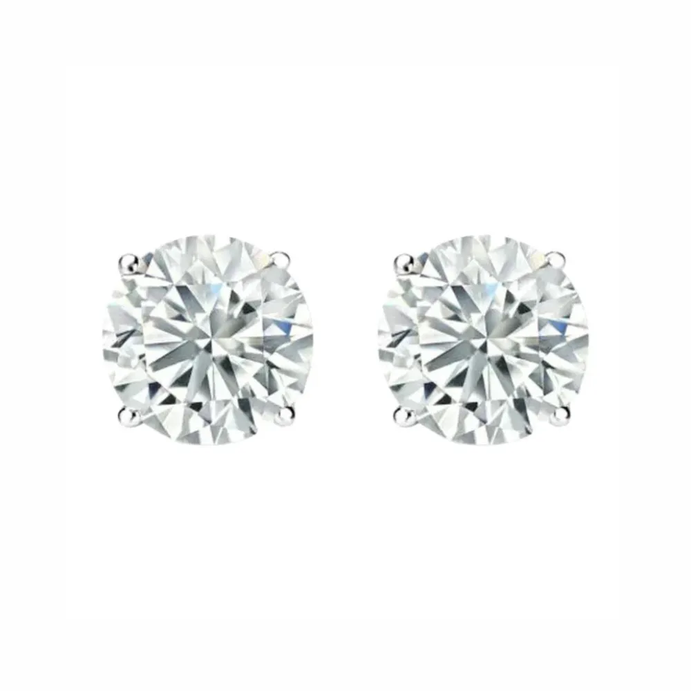 Paris Jewelry 14K White Solid Gold Created White Diamond 1/4Ct, 1/2Ct, 1Ct, 2Ct, 3CT Round and Princess Stud Earrings 2 Pairs for Men