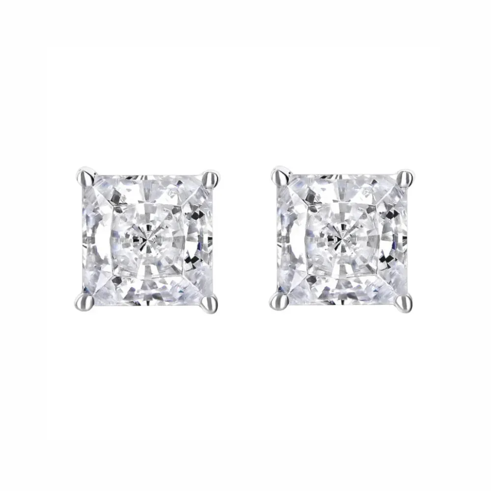 Paris Jewelry 14K White Solid Gold Created White Diamond 1/4Ct, 1/2Ct, 1Ct, 2Ct, 3CT Round and Princess Stud Earrings 2 Pairs for Men