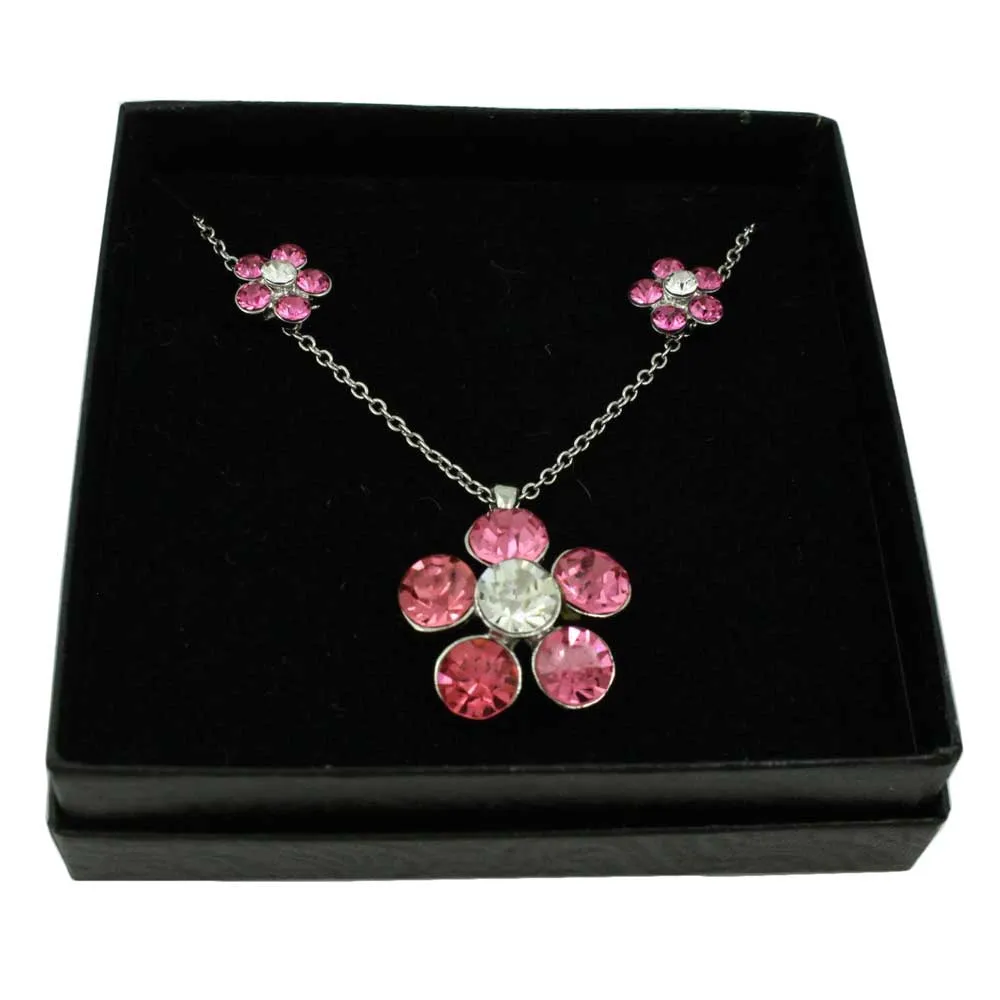 Pink Flower Power Crystal Daisy Necklace and Earring Set - PT519PKBS