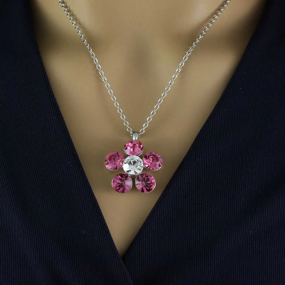 Pink Flower Power Crystal Daisy Necklace and Earring Set - PT519PKBS