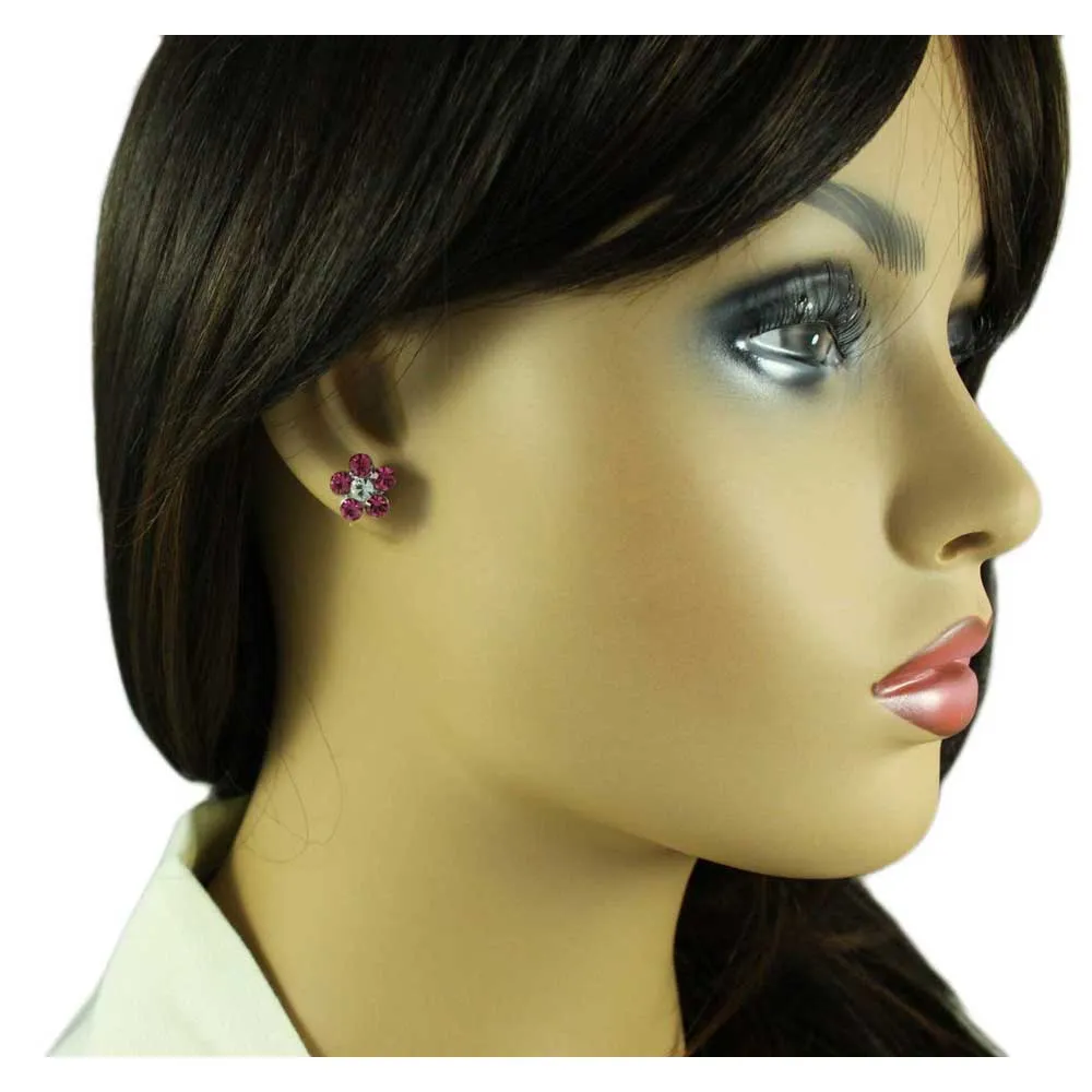 Pink Flower Power Crystal Daisy Necklace and Earring Set - PT519PKBS