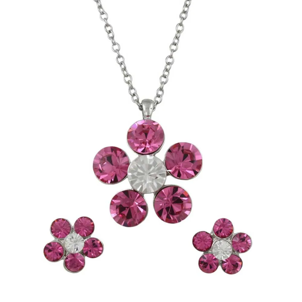 Pink Flower Power Crystal Daisy Necklace and Earring Set - PT519PKBS