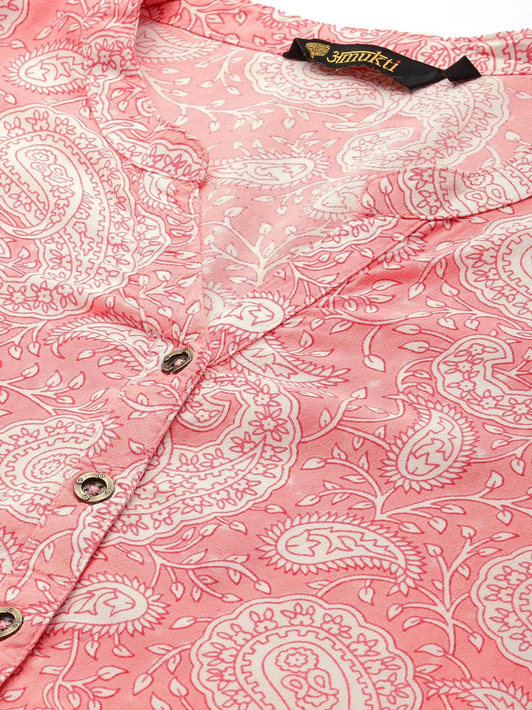 Pink Paisley Printed Straight Kurta