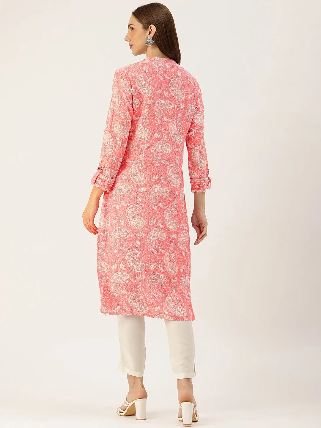 Pink Paisley Printed Straight Kurta