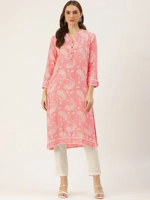 Pink Paisley Printed Straight Kurta