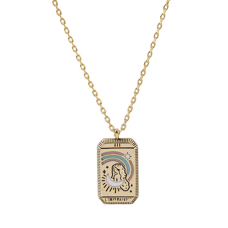 "L'Imperatrice" Tarot Necklace – Gold-Plated Empress Card Pendant for Power & Creativity-jltn0622