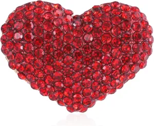 Red Crystal Rhinestone Love Heart Brooch Valentine's Day Silver Hollow Heart Lapel Brooch Pin Mother's Day Jewelry Gifts for Women