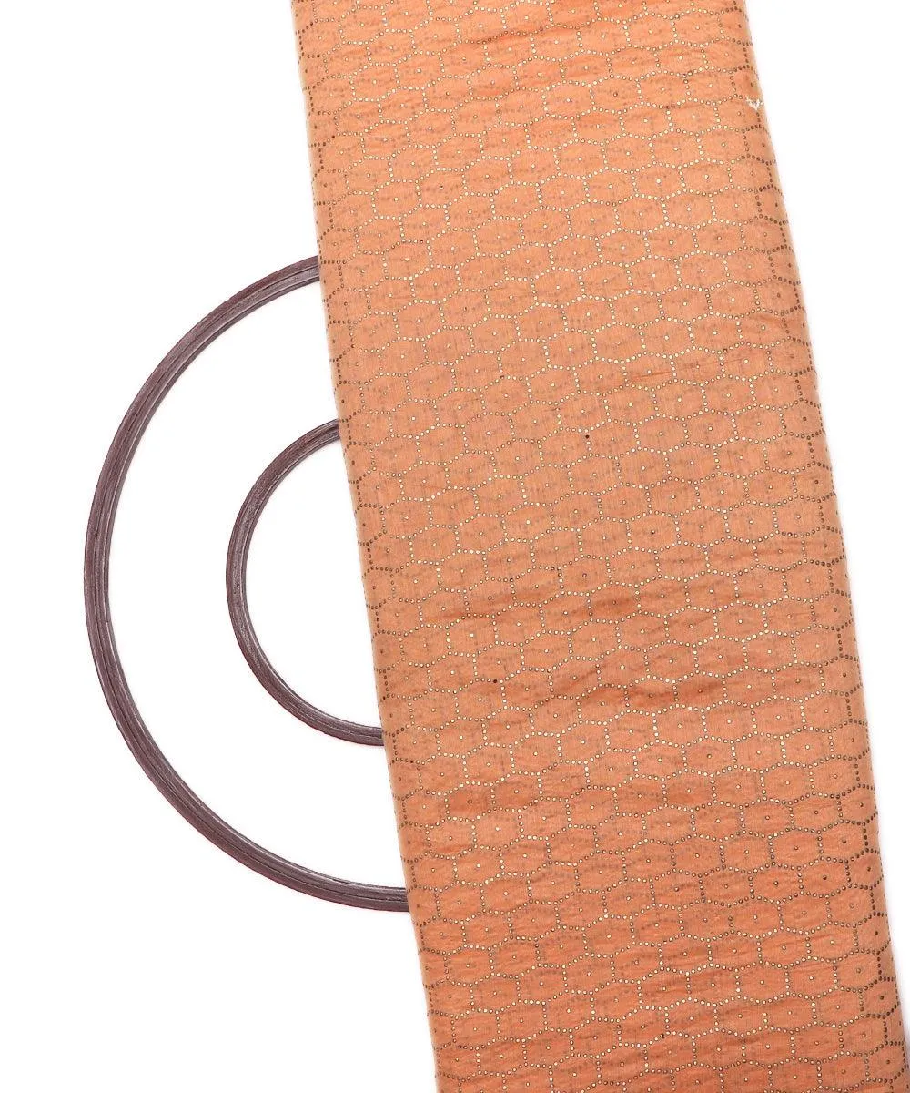 Rose Gold Colour  Circle Pattern Chanderi Silk Fabric
