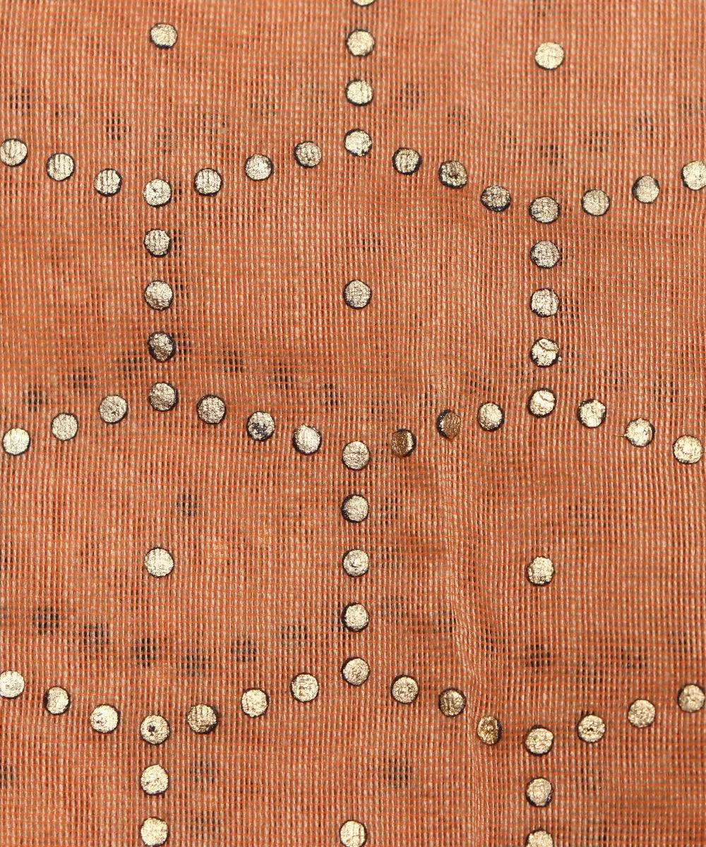 Rose Gold Colour  Circle Pattern Chanderi Silk Fabric