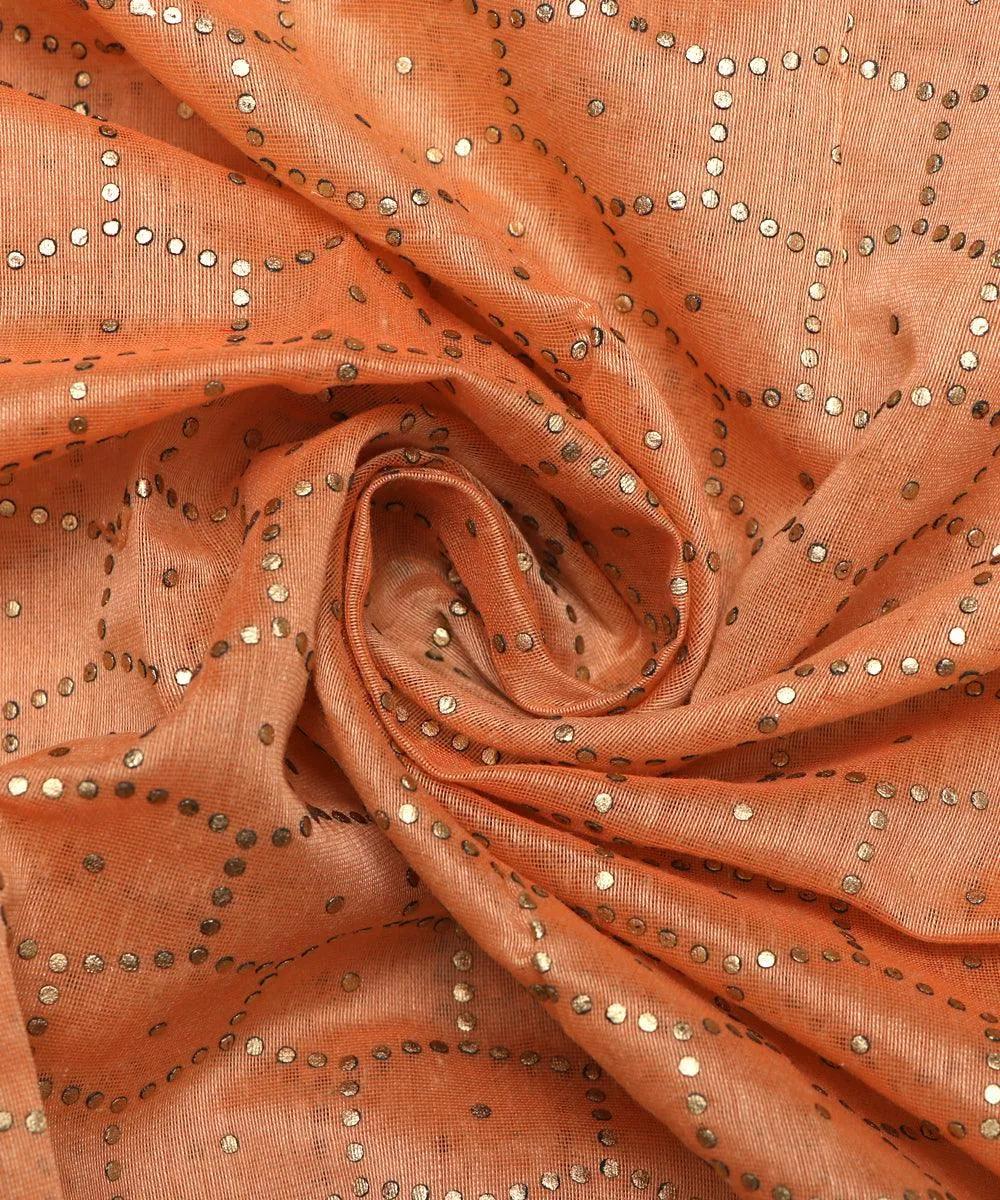 Rose Gold Colour  Circle Pattern Chanderi Silk Fabric