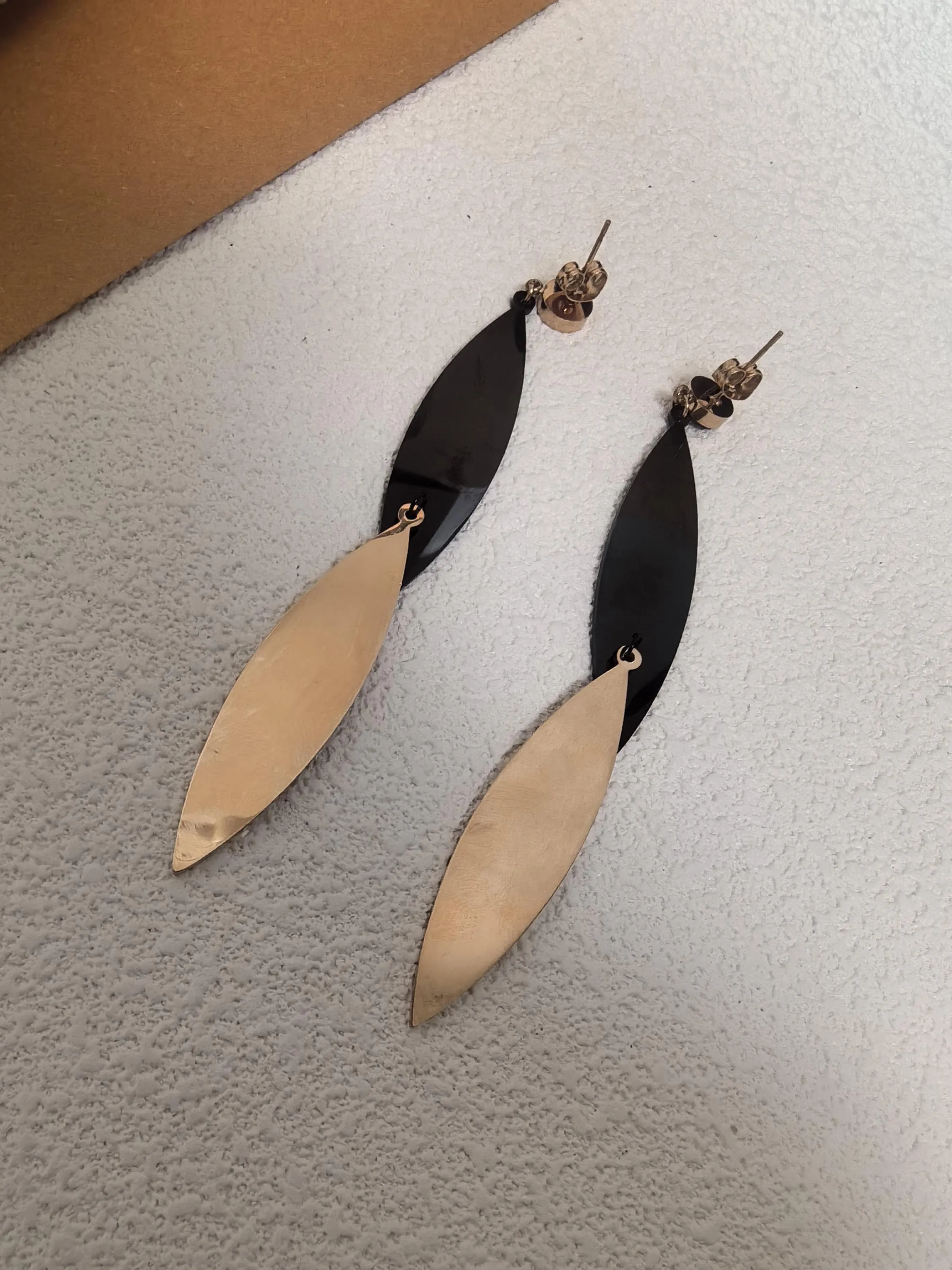 Rose Gold Titanium steel Plaid Black Disc Linear Drop Dangle Statment Earrings