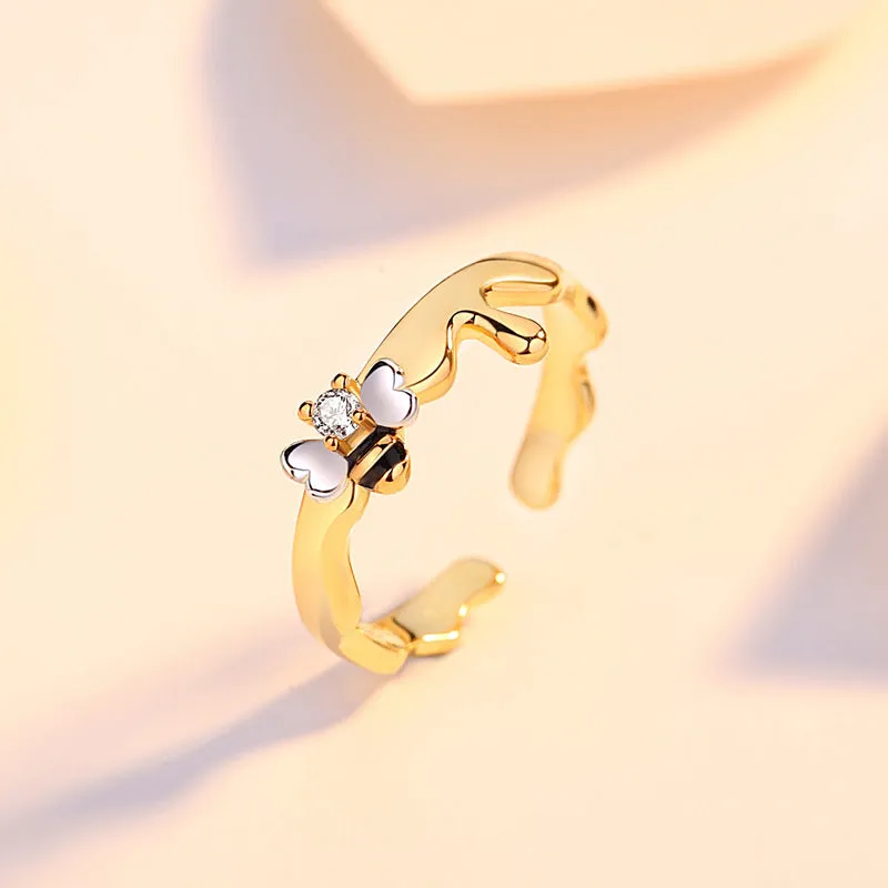 S925 Sterling Silver Bee Rings for Couples - Unique Color Separation Design
