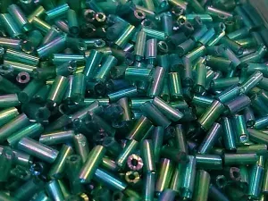 Sea Green Transparent Rainbow Pipe / Bugle Glass Seed Beads