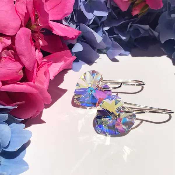 Shimmering Medium Size Crystal Heart Earrings - (color & metal options)