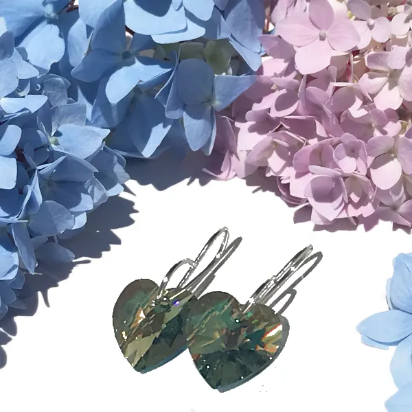 Shimmering Medium Size Crystal Heart Earrings - (color & metal options)
