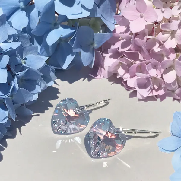 Shimmering Medium Size Crystal Heart Earrings - (color & metal options)