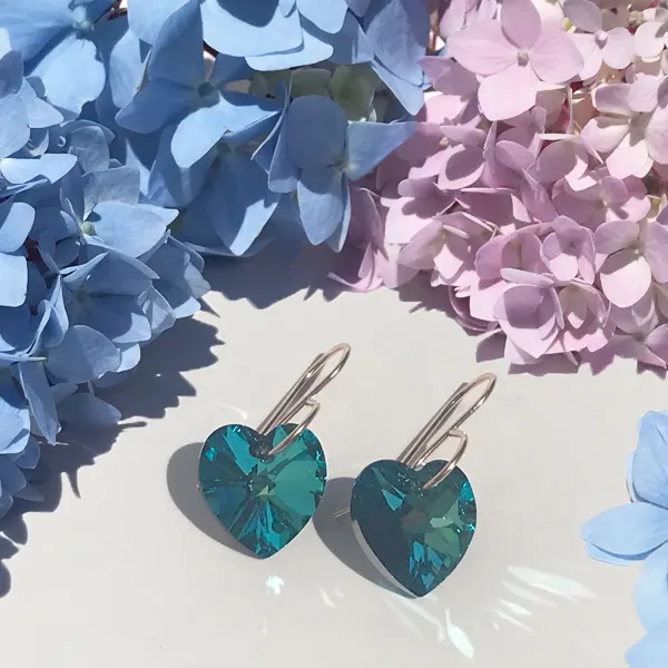 Shimmering Medium Size Crystal Heart Earrings - (color & metal options)