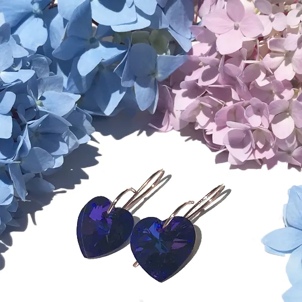 Shimmering Medium Size Crystal Heart Earrings - (color & metal options)