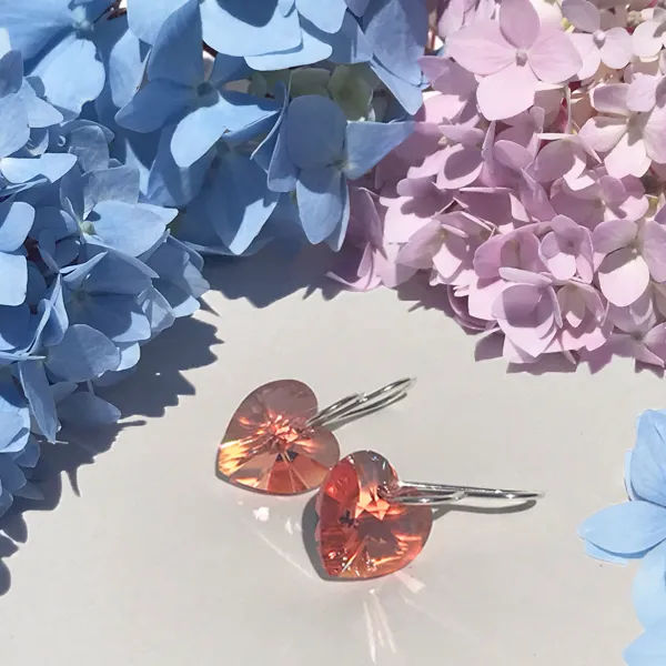 Shimmering Medium Size Crystal Heart Earrings - (color & metal options)