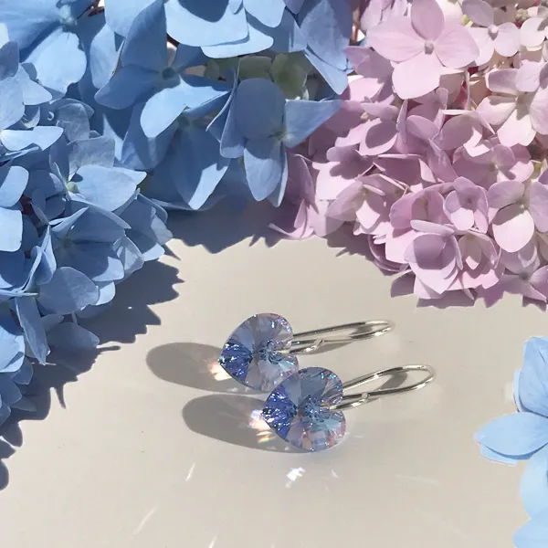 Shimmering Medium Size Crystal Heart Earrings - (color & metal options)