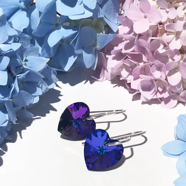 Shimmering Medium Size Crystal Heart Earrings - (color & metal options)
