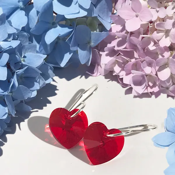 Shimmering Medium Size Crystal Heart Earrings - (color & metal options)